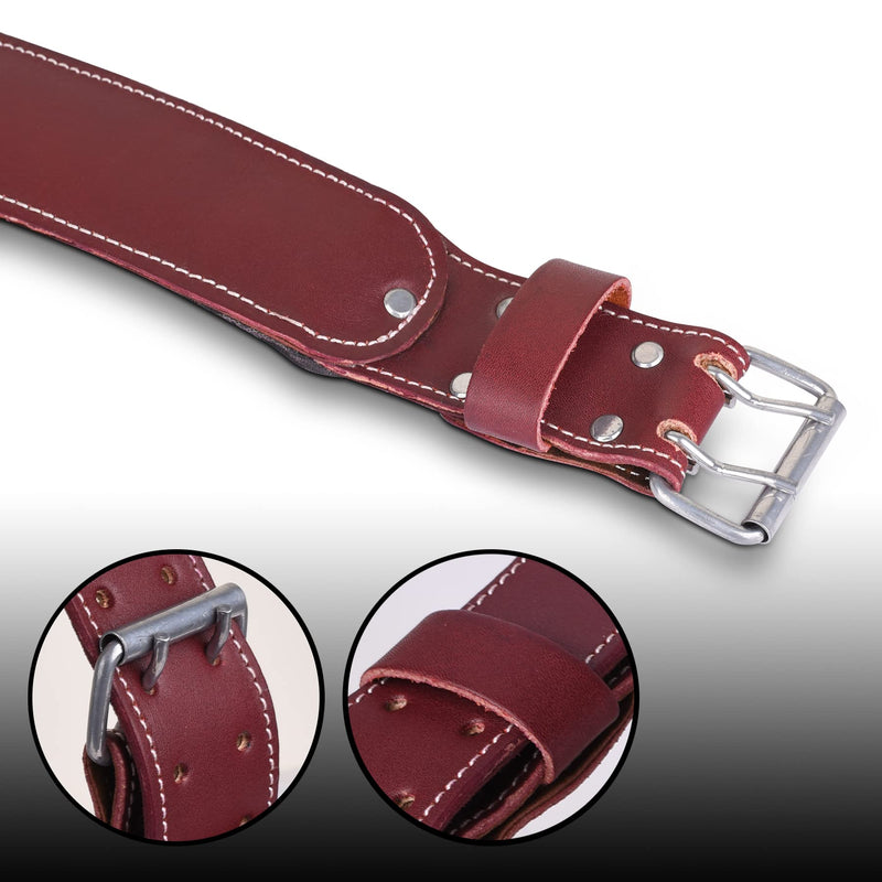 FUERI Premium Leather Work Belt | Adjustable Tools Work Belt for Suspender and Pouches with Padding Covered with Mesh for Carpenter, Electrician, Framer, Mechanic (Maroon) Maroon