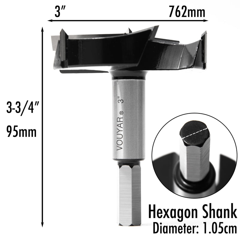 3 Inch Forstner Drill Bit, Triple-Flute Carbide Tipped Forstner Bit for Hard Wood, Soft Wood, Veneered Plywood, Plastic, Drilling Hole Saw Woodworking Hinge Cutter Tool 3 Inch Single Bit