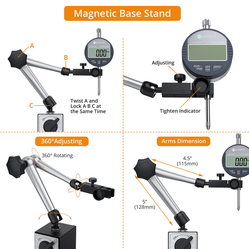 Neoteck magnetic tripod measuring stand for dial indicator with central clamping magnetic dial indicator base stand holder measuring stand 80 kg max. pulling force