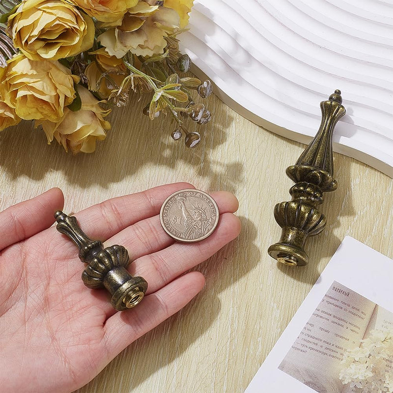 AHANDMAKER 4 Pieces Antique Alloy Metal Lamp End Caps 2 Styles Solid Decorative Bronzed Cap Knob for Lamp Shade Holder Harp Top Table Floor Lamp Replacement Parts