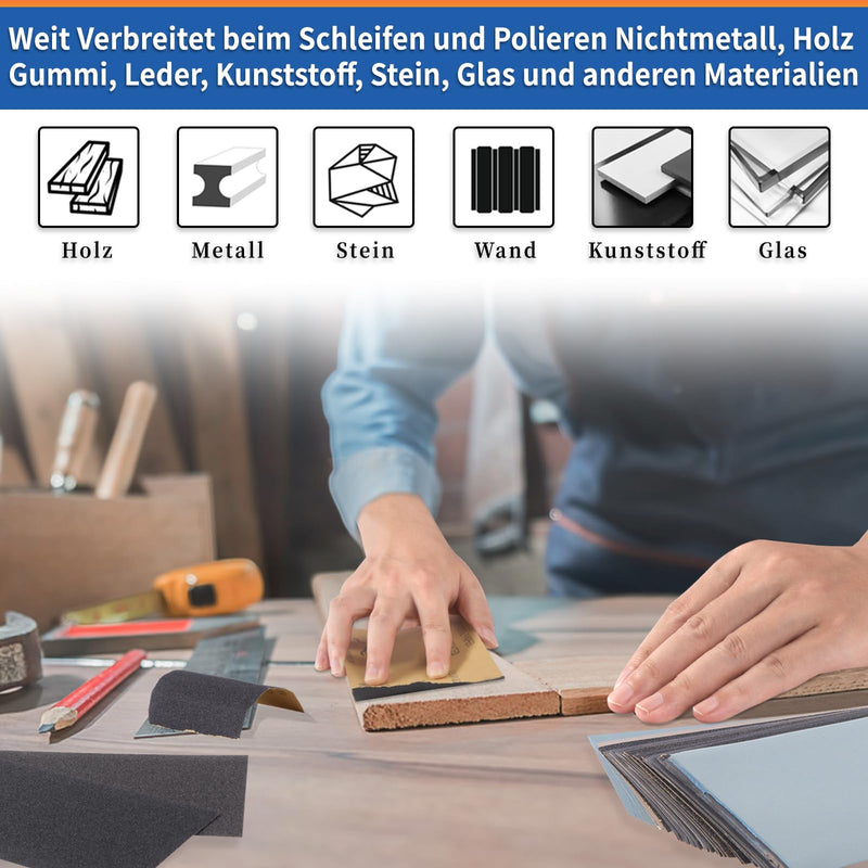 Sandpaper Set of 48 Wet and Dry Professional Water Emery Paper for Car, Metal, Wooden Furniture, Stone, Varnish, Glass, Grit 120/180/240/400/600/800/1000/1200/1500/2000/3000/5000, 23 x 9 cm (120 to 5000) 48 pieces
