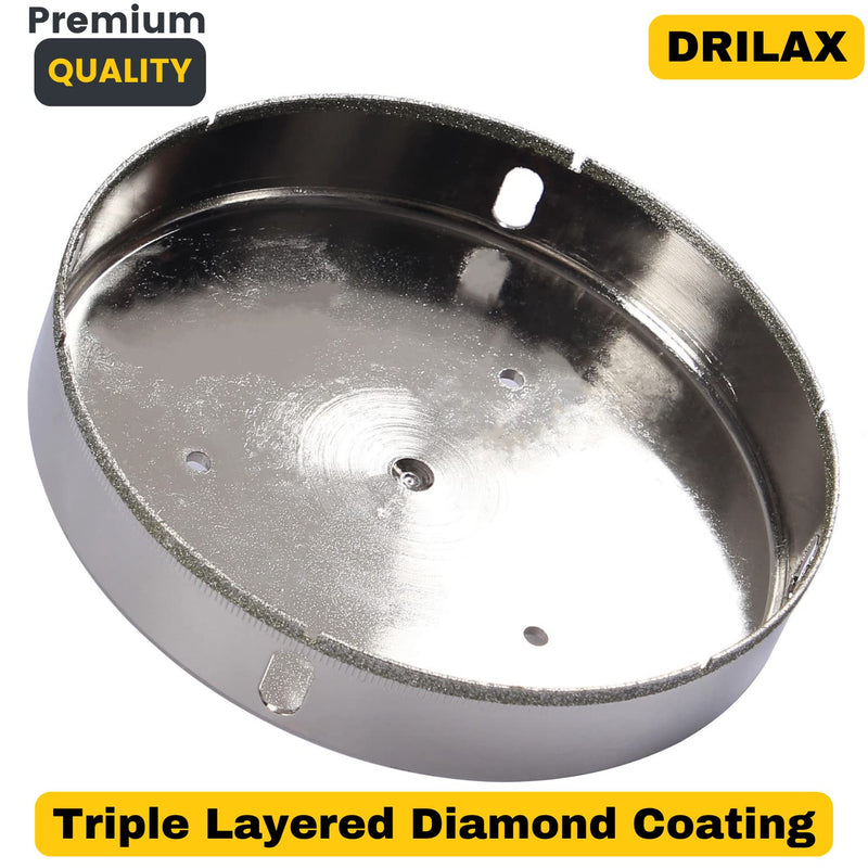 Drilax 6 Inch Diamond Hole Saw | 3/8" Shank, 1-1/8" Depth | for Recessed Lights, Toilet Flanges, Large Drains | Drills Porcelain, Granite, Glass, Tile