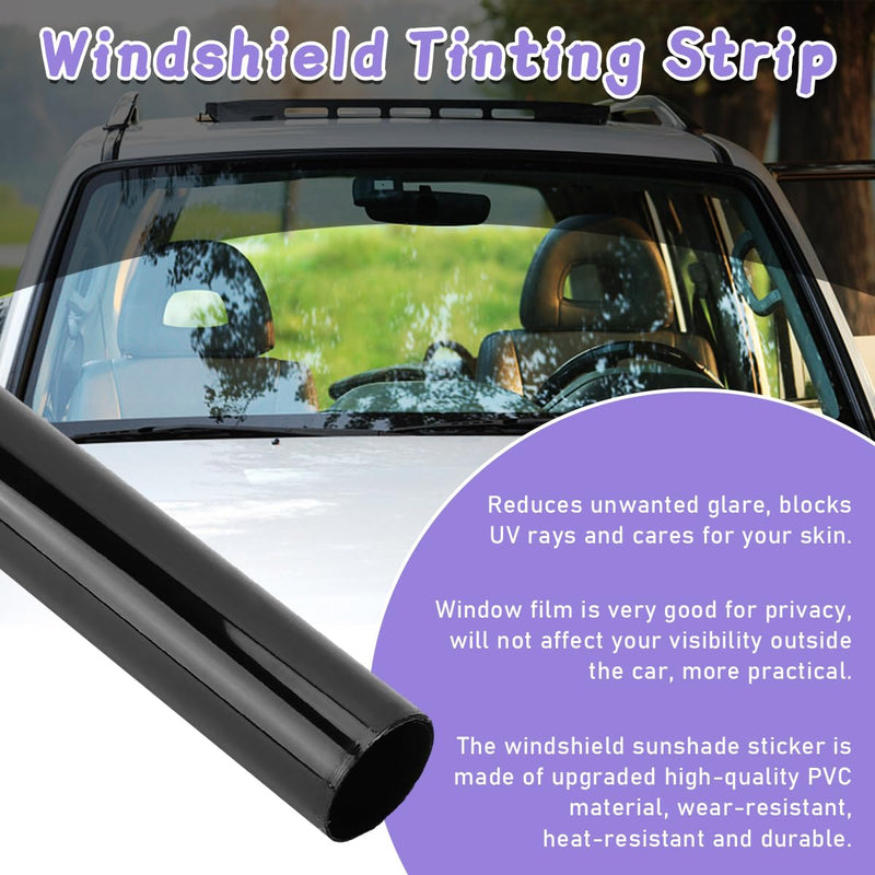 Kewucn Car Window Sun Visor Strip Tint Film, Auto Tint Film for UV Rejection and Heat Reduction, Front Windshield Solar Protection Film for Shading and Filtration, Car Accessories (Black) Black