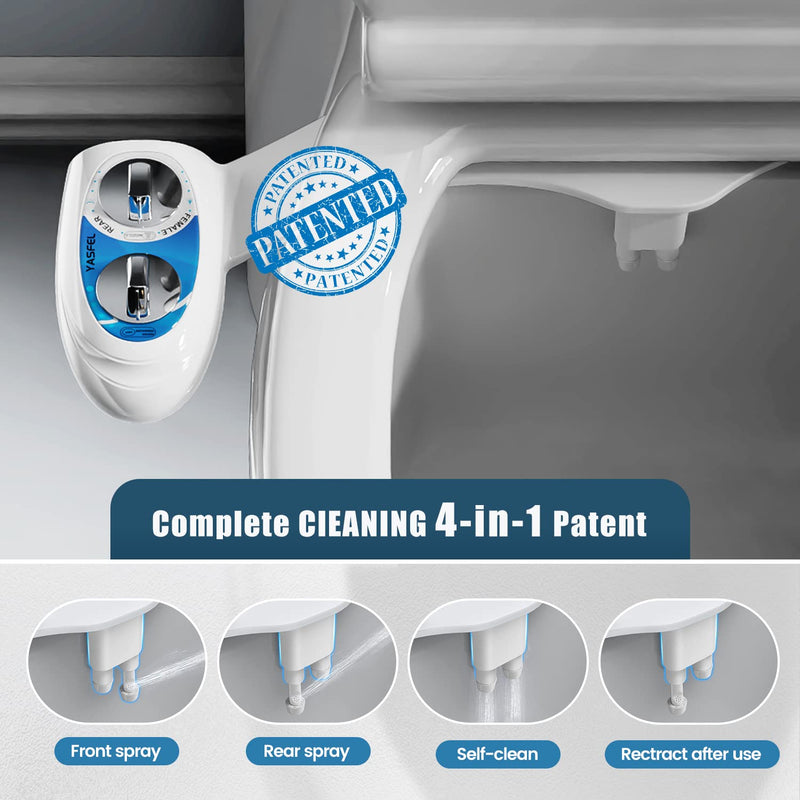 YASFEL Bidet Attachment for Toilet, Non-Electric Self-Cleaning Bidet Seat Attachment, Fresh Cold Bidet Attachment for Feminine/Posterior Wash, with Adjustable Pressure Control (Blue/White) Blue White