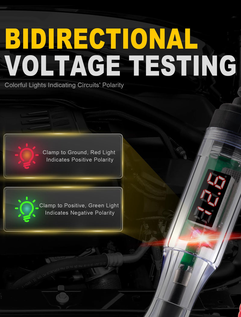 Test Light Automotive 5-90V Digital LED Circuit Tester with Voltage Display, Auto Bidirectional Voltage Tester, Electric Test Pen with Extended Spring Wire & Probe for Car RV Fuse Checker