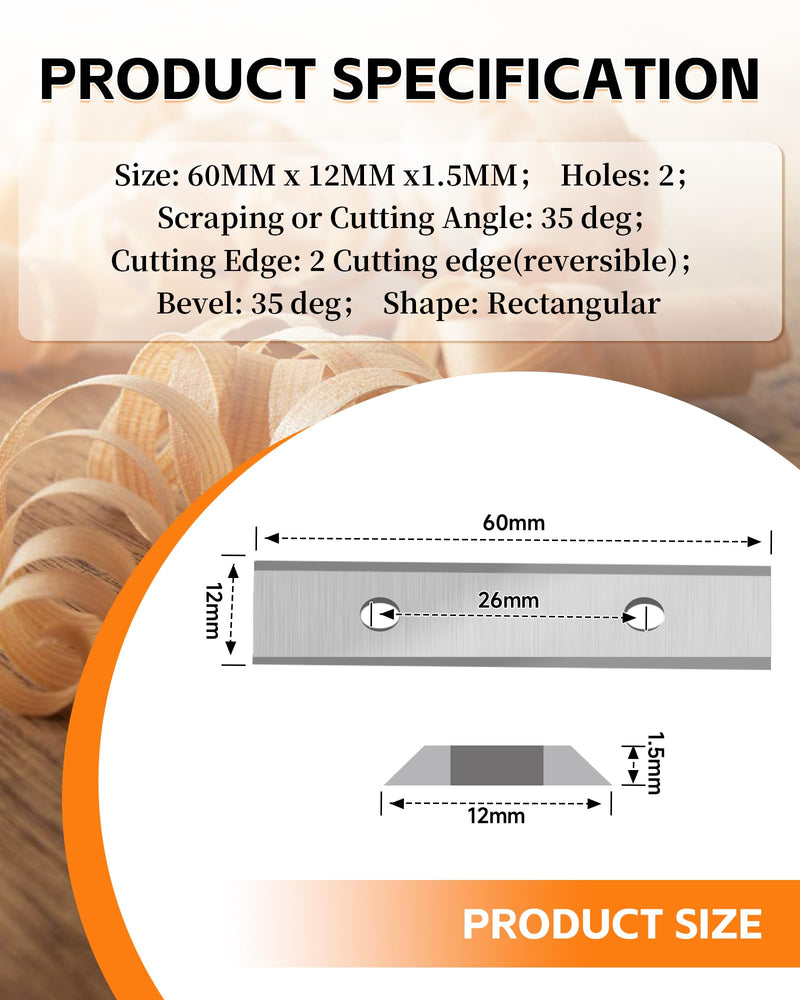 2-3/8"(60MM) Carbide Paint Scraper Blade, 10Pcs Double-Edged Reversible Replacement Heavy Duty Blades, Fit for TJATSE, Oneida Air, Warner100X Scraper, for Paint, Wood, Glue and Concrete 2-3/8"(60MM)