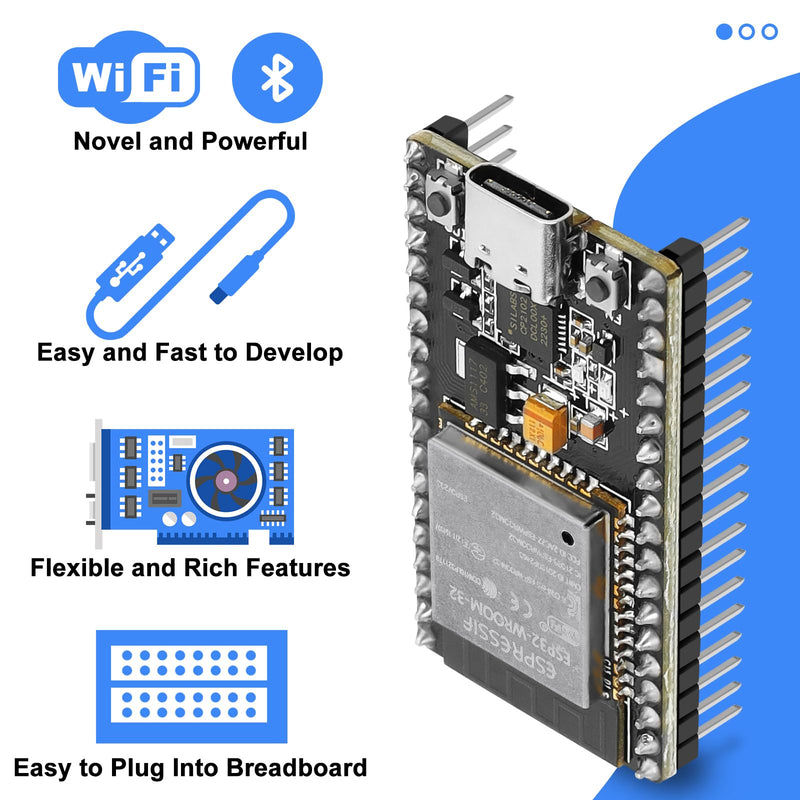 4 Pack ESP32 Board ESP32-32S WROOM Module CP2012 USB C 38 Pin WiFi+Blue Tooth Type-C Interface ESP32-DevKitC-32 Development Board STA/AP/STA+AP 4 Pack