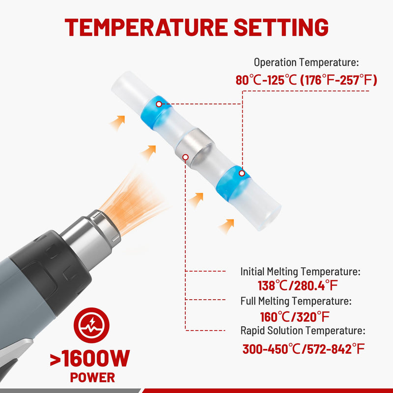 RED WOLF Solder Connectors, Heat Shrink Connectors, Pack of 250, Heat Shrink Welding, Butt Connectors for Automotive, Marine, Home, Waterproof Welded Connector Kit, Solder Seal Wire
