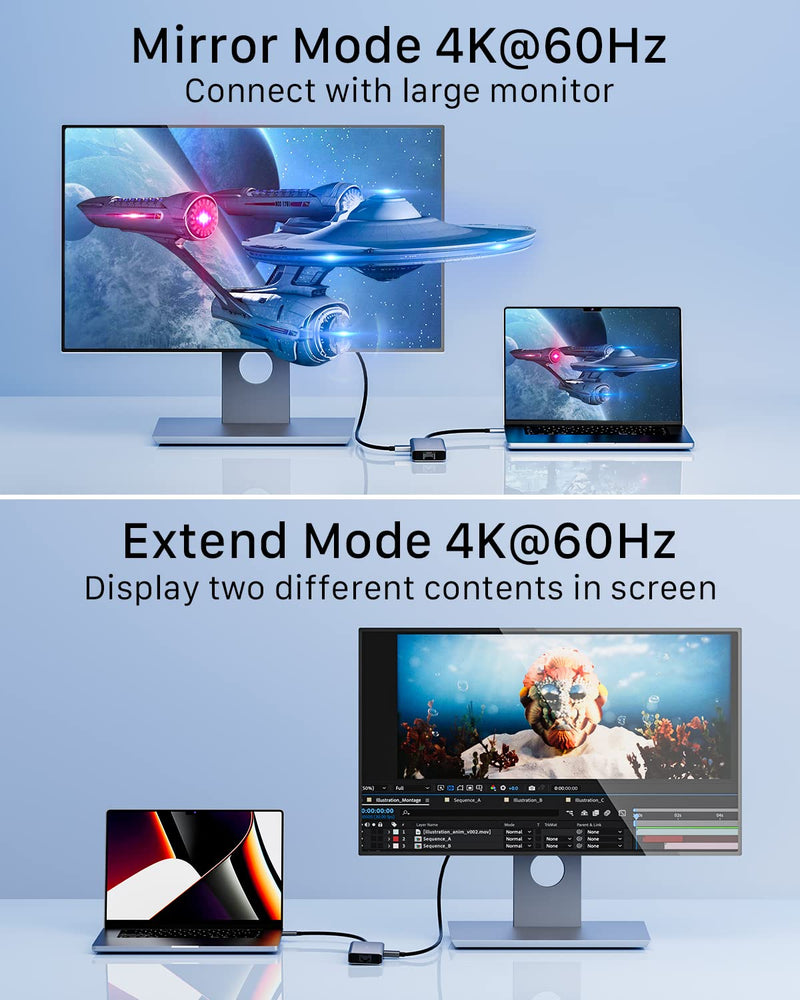 USB C HUB HDMI 4K@60Hz, 8-in-1 Docking Station, Multiports USB C Adapter with Gigabit Ethernet, PD 100W, 3*USBA 3.0, TF/SD, USB C Dock Compatible for MacBook Pro/Air, iPad Pro, iPhone 15, Dell, etc. USBC-01