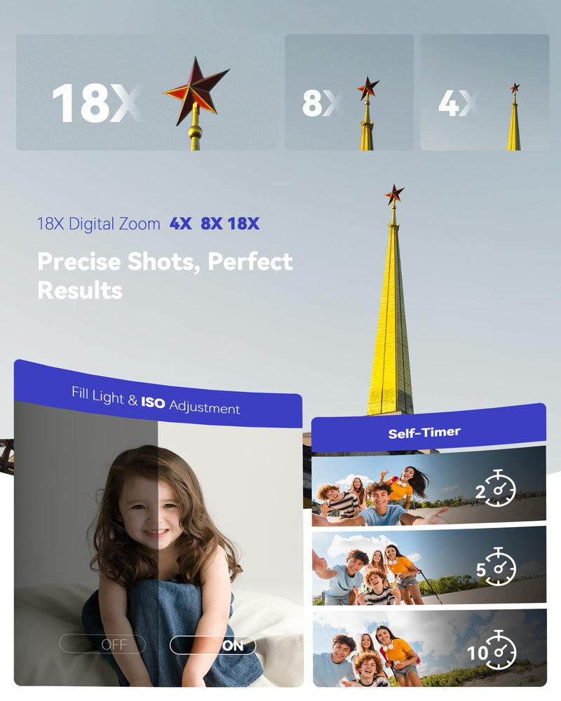 Digital Camera, Real 2.7K Dual-Screen Digital Camera for Photography Auto-Focus Vlogging Camera for YouTube Video 16x Zoom 32GB SD Card Anti Shake Compact Camera for Student Teen Boys Girls Kids Black