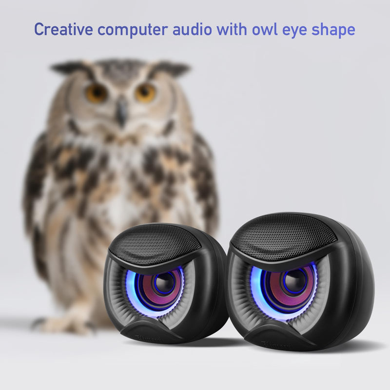 USB Computer Speakers for RGB Lighting, PC Speakers with a USB-C Interface are Suitable for Desktop Laptop Monitor, Owl Eye Design, Blue Lights Blue light