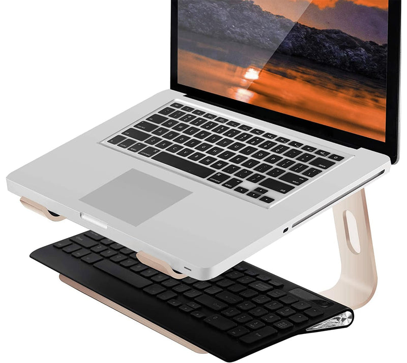 Orionstar Laptop Stand Aluminum Laptop Riser Compatible with Mac MacBook Air Pro 10 to 15.6 Inch Notebook Computer, Ergonomic Elevator Holder (Gold) E-Gold