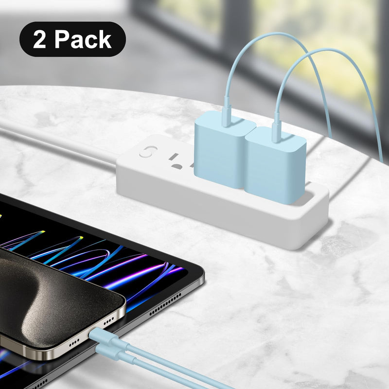 iPhone 16 15 Charger Fast Charging 10Ft - 2 Pack 20W USB C Wall Charger Block and Type C to C Cable Compatible with iPhone 16/16 Pro/16 Pro Max/iPhone 15, iPad Pro, Air 5/4, iPad 10 (Blue) Blue