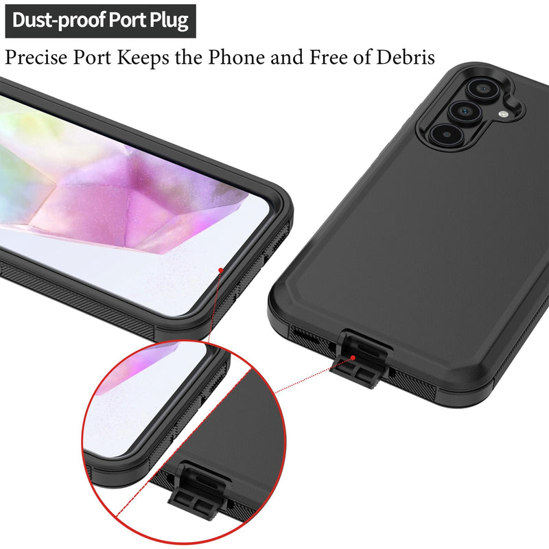 Compatible with Samsung Galaxy A35 Case, with Belt Clip Holster Heavy Duty Rugged Shockproof Full Body Protection Kickstand Cover for Samsung Galaxy A35 Phone (Black) Black