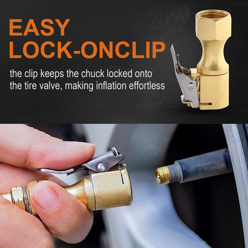 Brass Air Chuck Closed Flow Tire Chuck Heavy Duty Lock on Tire Inflator Chuck with Clip closed flow-large Yellow