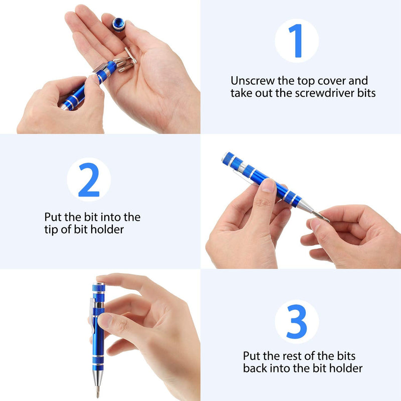 Mudder Pen Screwdriver Christmas Gifts Multitool Handy Tool 8 in 1 Magnetic Pocket Screwdriver Precision Function for Mini Gadgets(4 Pieces) 4