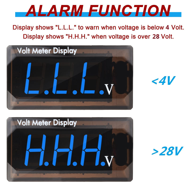 2 Pieces DC 4 to 28V Car Digital Voltmeter 12V Voltage Meter Car Audio Gauge LED Display 12V Meter Waterproof Voltage Gauge Meter for Car Motorcycle(Blue Light) Blue Light