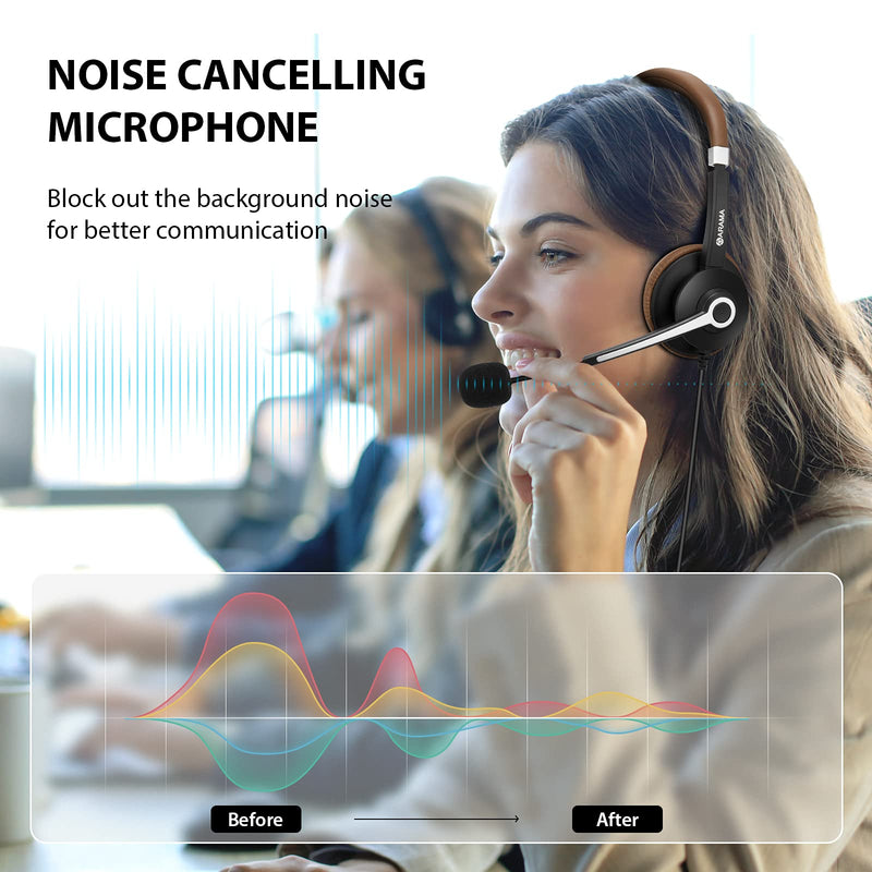 Arama USB Headset with Microphone Noise Cancelling & in-line Call Controls, Ultra Comfort 3.5mm Wired Headset for Cell Phone, Computer Headset with Mute for PC Laptop Skype Webinar Home Office Brown