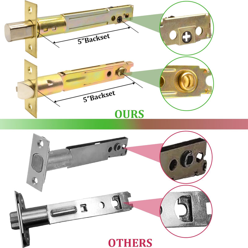 5-Inch Deadlatch & Deadbolt Latch Combo Door Lock Replacement Parts with Square Interface Fit 5 Inch Backset Standard Entry Doors Knobset or 90°Rotation Leverset, Polished Brass 5" Latch Combo