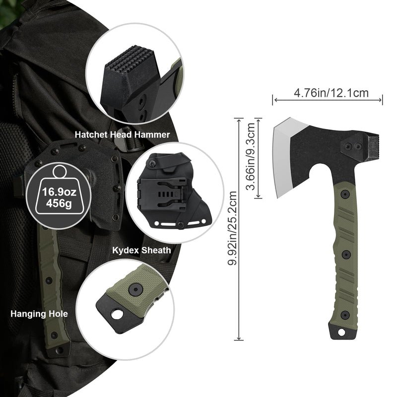 OKNIFE Otacle A1 Mini Multifunctional Hatchet, Rugged, Full Tang, 2-in-1 Hatchet, Comfortable, Non-Slip Grip with Durable Kydex Sheath A1 Mini (OD Green)