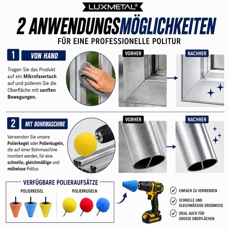 Lux Metal Anodized Aluminum Polish 250g Polish for Anodized Aluminum, Cleans and Revives Window Frames, Profiles, Door Locks, Windows, Handles and Shower Cubicles