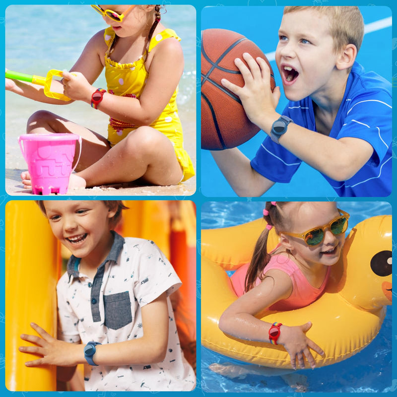 Waterproof Airtag Bracelet for Kids (2 Pack), Soft Nylon Hidden Air Tag Wristband Full Cover Lightweight GPS Tracker Holder Compatible with Apple Airtag Band for Toddler Child (Deep Rainbow/Blue) Deep Rainbow/Blue