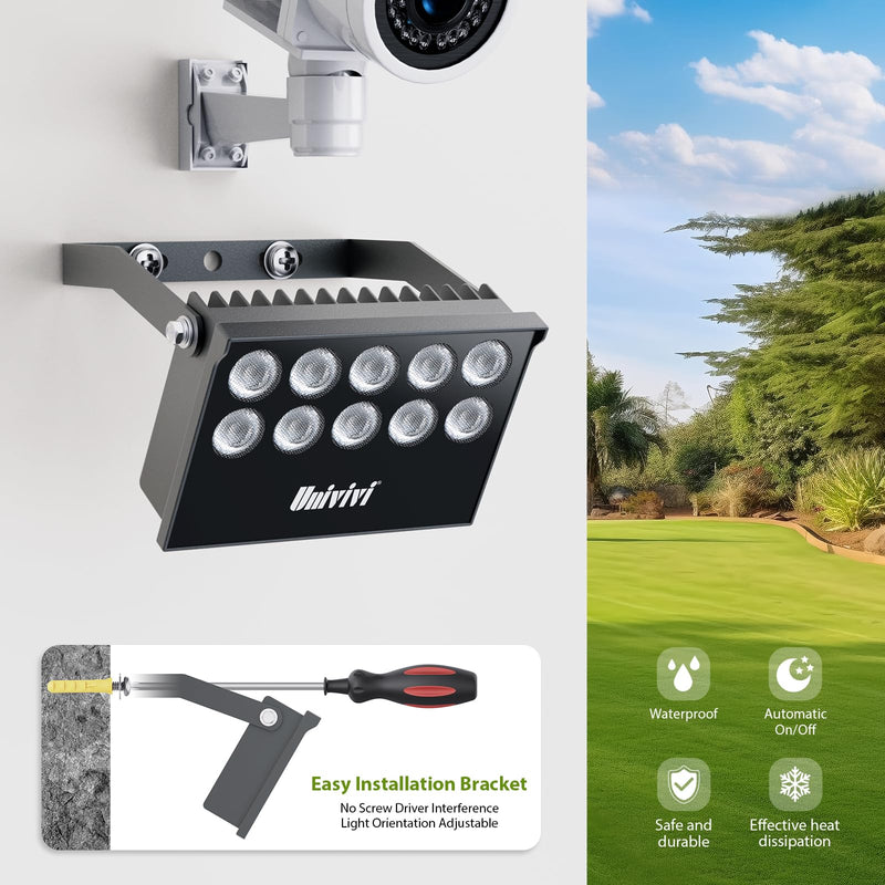 Univivi IR Illuminator 10 Led IR Lights for Night Vision Waterproof 850nm Long Range IR Light for Security Camera IR Light Outdoor & Indoor