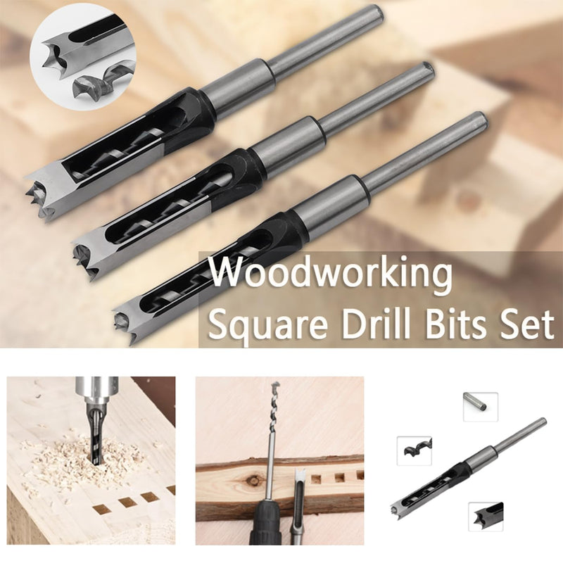 3pcs Woodworking Square Hole Drill Bits Mortising Chisel Set, Countersink Bits Woodworker Hole Saw Power Tool Kits Tool Set 9/16, 5/8, 3/4-Inch