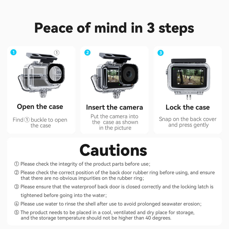 TELESIN Waterproof Case for DJI Action 4 Action 3 Camera Accessories, with Anti-fog Underwater Housing Shell Cage Supports 45M/148FT Deep Diving Scuba Snorkeling Swimming with Quick Release Screw