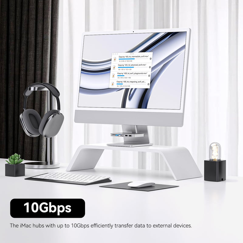 Minisopuru iMac Accessories for i Mac M1/M3/M4, USB C Hub for iMac2021/2023/2024 with USB A/C 10Gbps, SD/TF, iMac Adapter Compatible with iMac24 inch and Studio Display 27 Inches, Silver.