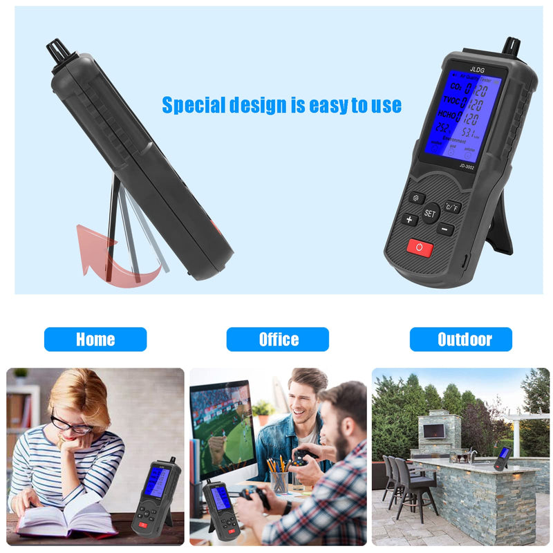 CO2 Meter Air Quality Tester CO2 TVOC HCHO Meter Temperature Humidity Meter Black