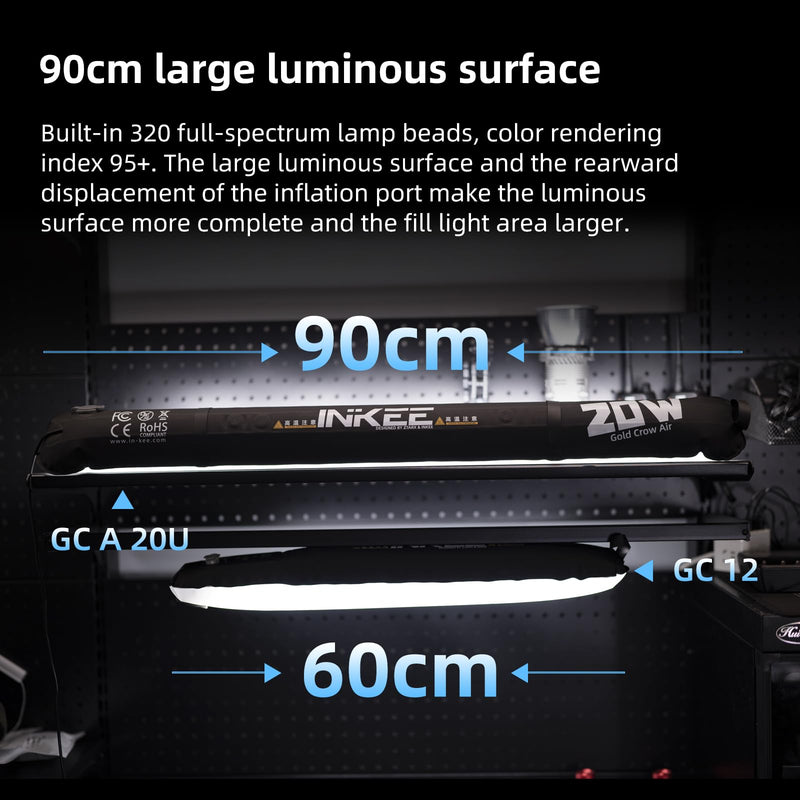 INKEE Inflatable LED Tube Light GCA20U,20W USB BI-Color Temperature Tube Lights with 2700K,4000K,5600K and 6500K 320 Full-Spectrum Lamp Beads CRI 95+ Photography Light Stick