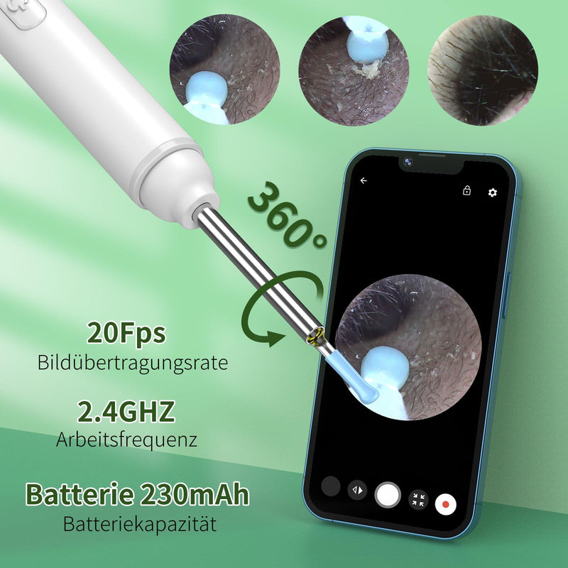 Earwax Remover Ear Camera, AZHE 1920P Wifi Ear Cleaner, 3.0 mm Ear Cleaner IP67 Waterproof, Wifi Ear Cleaner for iPhone, iPad and Android Smartphones (White) White
