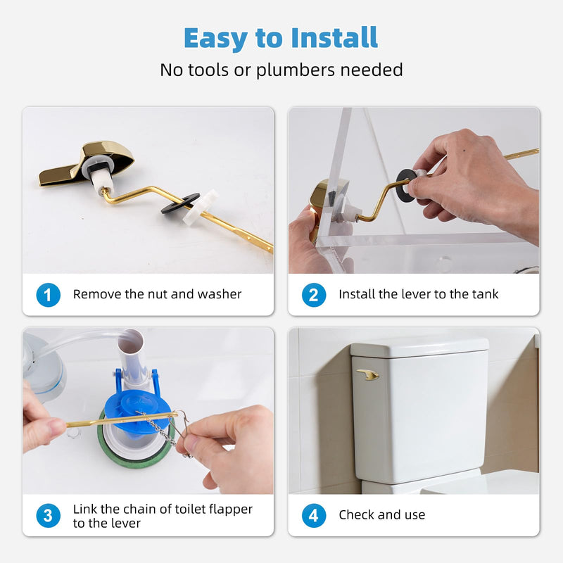 Universal Polished Gold Toilet Handle Replacement, Side/Angle Mount | Toilet Flush Handle Lever Compatible with Kohler K-GP30324-CP/TOTO/American Standard, Adjustable Stainless Steel Chain Side Mount 1 Pack