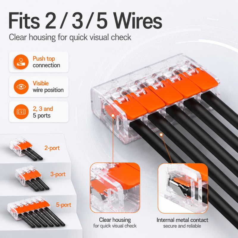 75 Pieces Cable Connector Set, 2/3/4/5 Pin Cable Clamps Electric Terminals, 12-24 AWG Connection Terminals Set, Current Clamps for Fixed & Flexible Cable Connectors, 2-5 Conductors