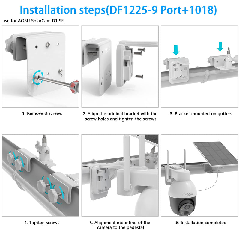 HOLACA Gutter Mount Kits Compatible with AOSU Solar Security Cameras Wireless Outdoor(SolarCam D1 SE) and Aosu Solar Panel(White)