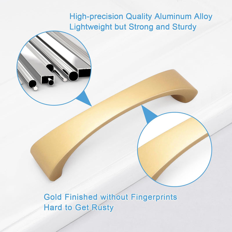 WEAVERBIRD Arch Aluminum Alloy Cabinet Handles Gold Finish Furniture Hardware - 3-3/4"(96mm) Hole Centers - Pack of 10 96 mm 10PACK-Gold