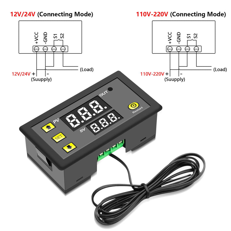 APKLVSR W3230 LCD Digital Thermostat, Digital Temperature Controller DC 12V 20A, Digital Thermostat Temperature Switch-50-120℃ with LCD Digital Display & Temperature Probe High Temperature Alarm-2 Pieces
