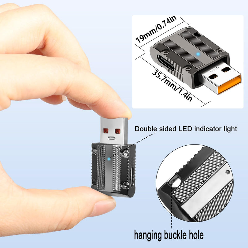 QIANRENON Metal Mech Style USB3.1 to USB C 90° Angle Adapter 10Gbps 120W USB3.1 Gen 2 Male to USB C Female Connector,LED/Hang Hole, for PC Laptop Game Console Wall Charger, Straight (C Port to Right)