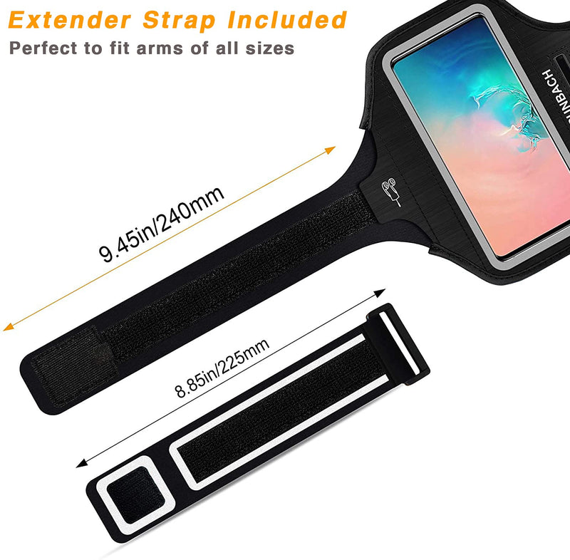 Armband for Samsung Galaxy S24+/S23+/S22+/S20+/S10+/S9+/S8+, Sweatproof Running Exercise Gym Bag with Fingerprint Touch/Key Holder and Card Slot (Black) Black