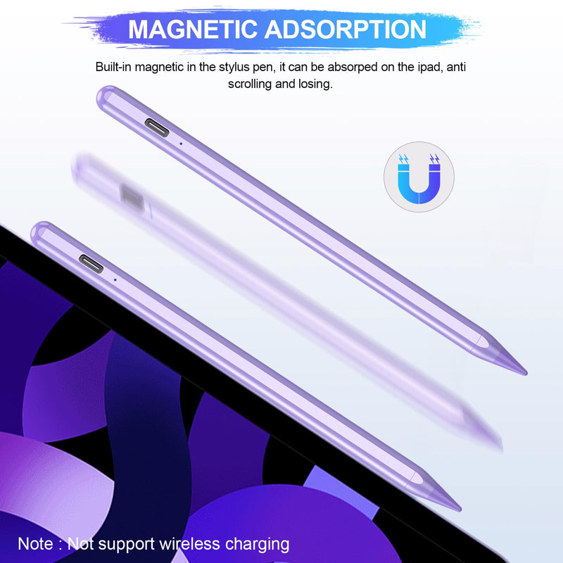 Stylus Pen for iPad 9th&10th Generation, 10Mins Fast Charge for Apple Pencil/iPad Pen, Compatible with iPad 10th/9th/8th/7th/6th Generation/Pro 11/12.9 inch/Air 5/4/3Gen/Mini 6/5, Purple
