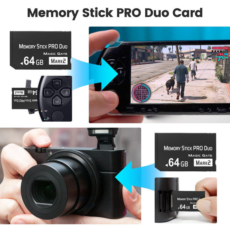 Original 64GB Memory Stick Pro Duo MARK2,High-Speed Memory Stick Duo Compatible with PSP1000 2000 3000 Accessories and Camera Memory Cards black-64GB