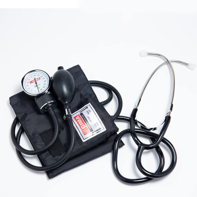 Gima 3273 YTON Aneroid Sphygmomanometers with Integrated fonendo,, Black Blood pressure monitor with built-in stethoscope