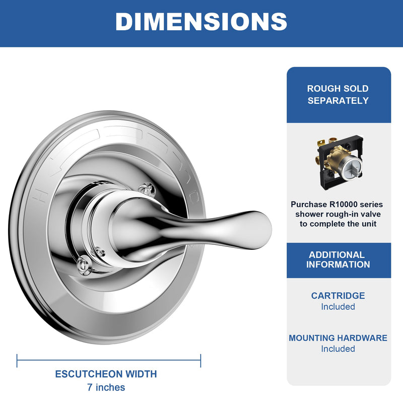 Replacement for D Faucet 13 Series Single-Function Shower Valve Trim Kit, Shower Handle, Chrome Shower Trim Kit T13020 (RP46074 Cartridge Included, Valve Not Included) With Cartridge