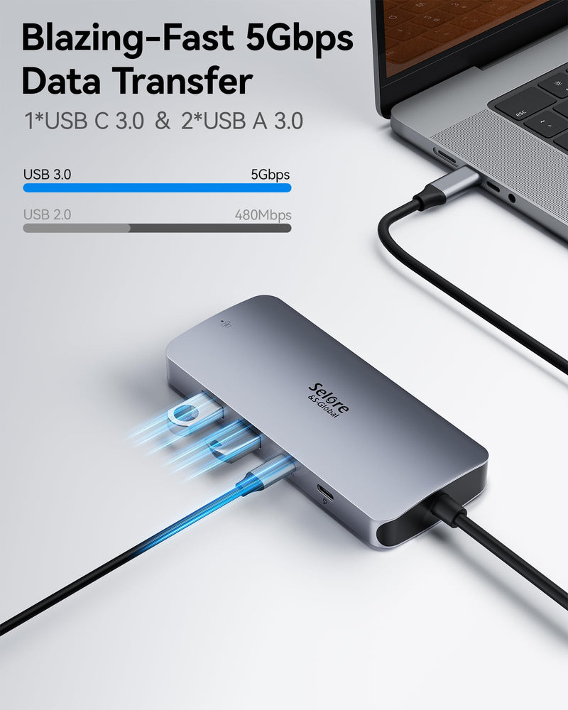 USB C Docking Station Dual Monitor, Selore Docking Station 3 Monitors Triple 4K Display with 2 HDMI, DisplayPort, 1 Gbps Ethernet, 100W PD Charging, USB 3.0 Ports Adapter for Dell, HP, Lenovo,etc Dual HDMI+DP