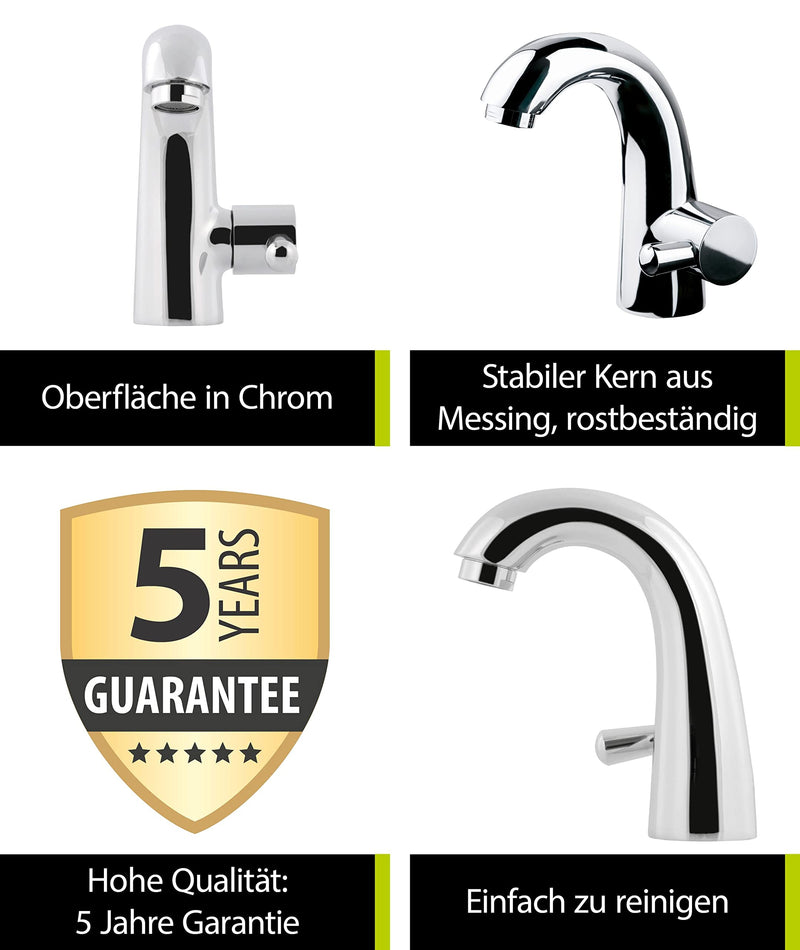 'aquaSu® Premium cold water tap with water-saving mixing nozzle, side operation, bathroom pillar valve, single-lever mixer with ceramic cartridge, round spout, cold water valve, brass, chrome, 796200 chrome - Primo