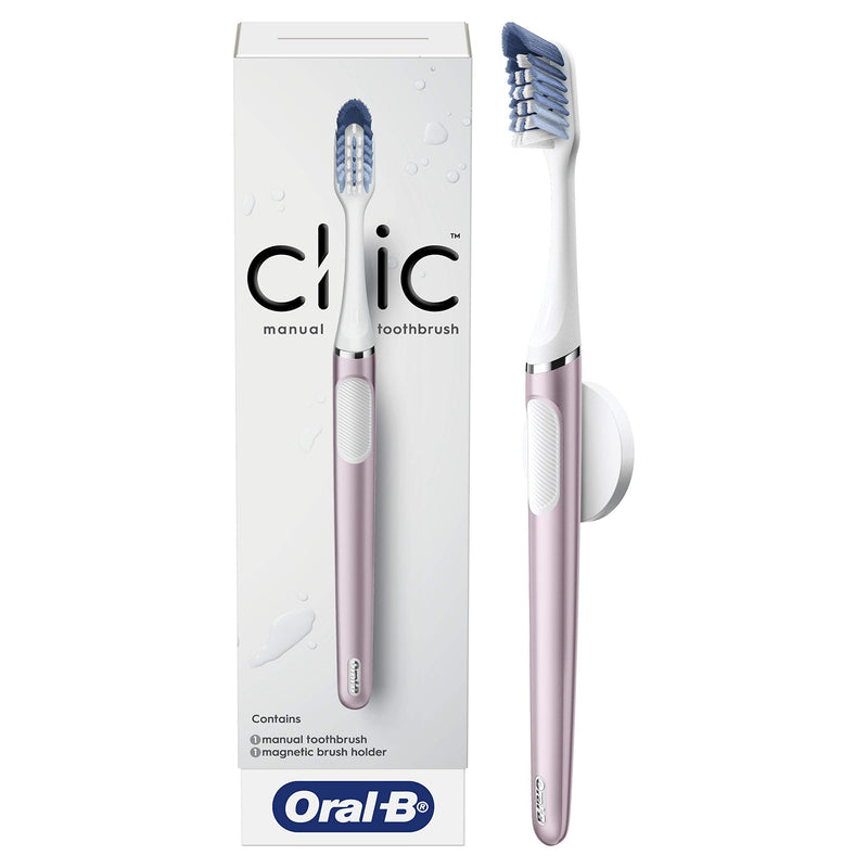 Oral-B Clic Toothbrush, Rose, with Brush Head and Magnetic Toothbrush Holder Metallic Rose 1 Count (Pack of 12)