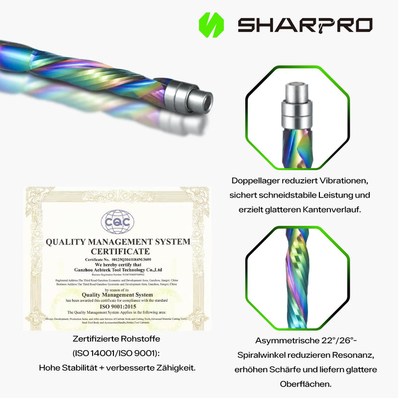 Spiral Flush Cutter 6mm Shank for Router Spiral Groove Cutter | Extra Long Cutting Edge Coated Solid Carbide Burr, Flush Edges for CNC Woodworking, 31.75 mm SL, 76.2 mm GL compression SD 6mm - SKD 6mm - SL 31.75mm - GL 76.2mm