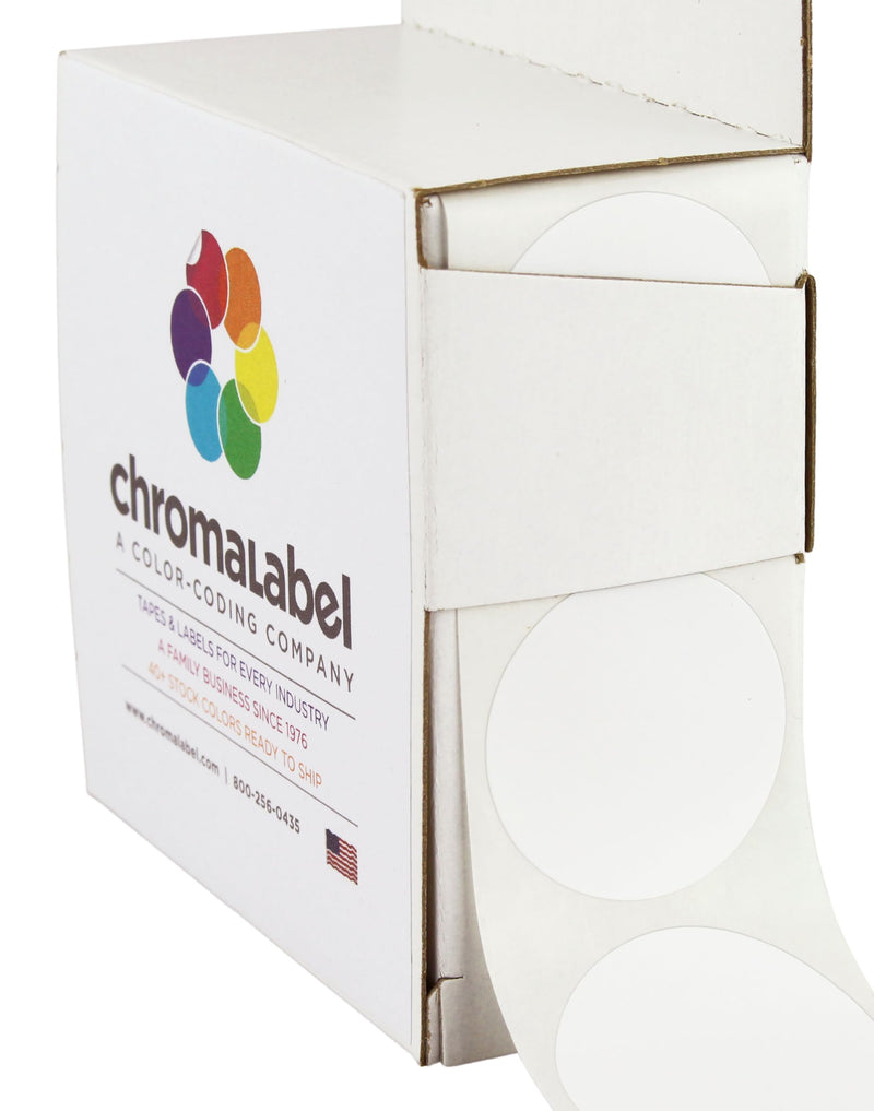 ChromaLabel 1.25 Inch Round Label Permanent Color Code Dot Stickers, 500 Labels per Dispenser Box, White 1.25" Diameter