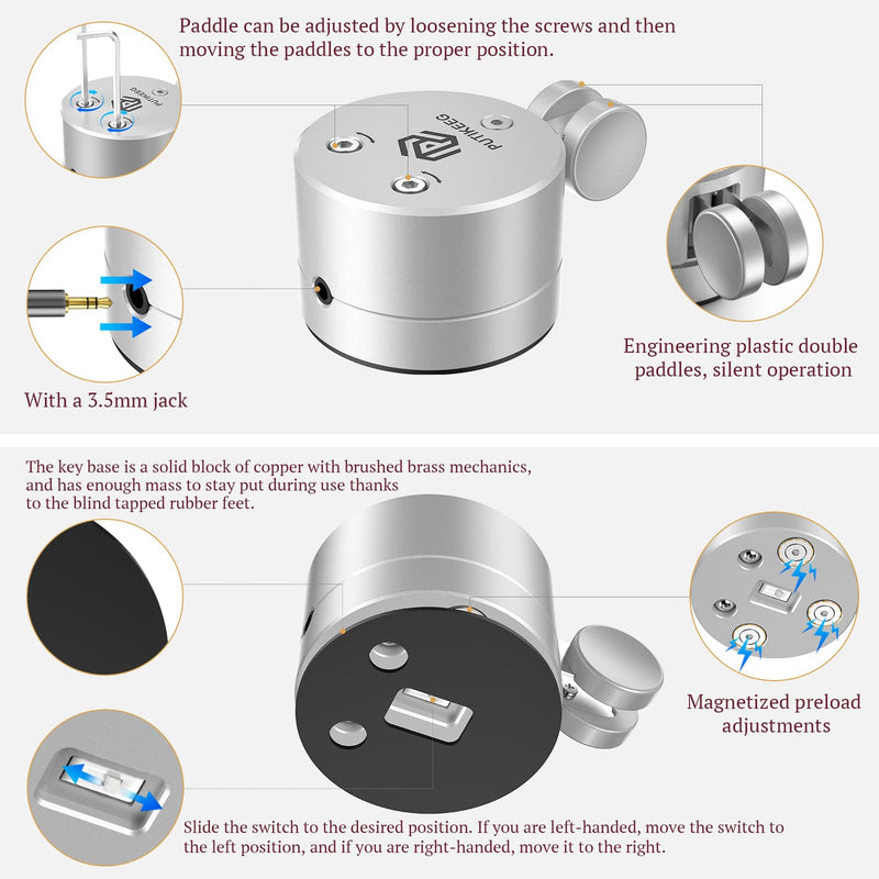 Putikeeg Mini Morse Code Key - CW Dual Paddle with Magnetic Base, Magnetic Return Paddles Morse Lambic Key for Amateur Ham Radio (Silver) Silver